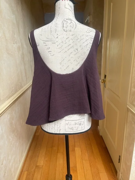 ZARA XXL Brown Textured Cotton Crop Tank Top Button Front Flowy Boho Cottagecore - Picture 4 of 8